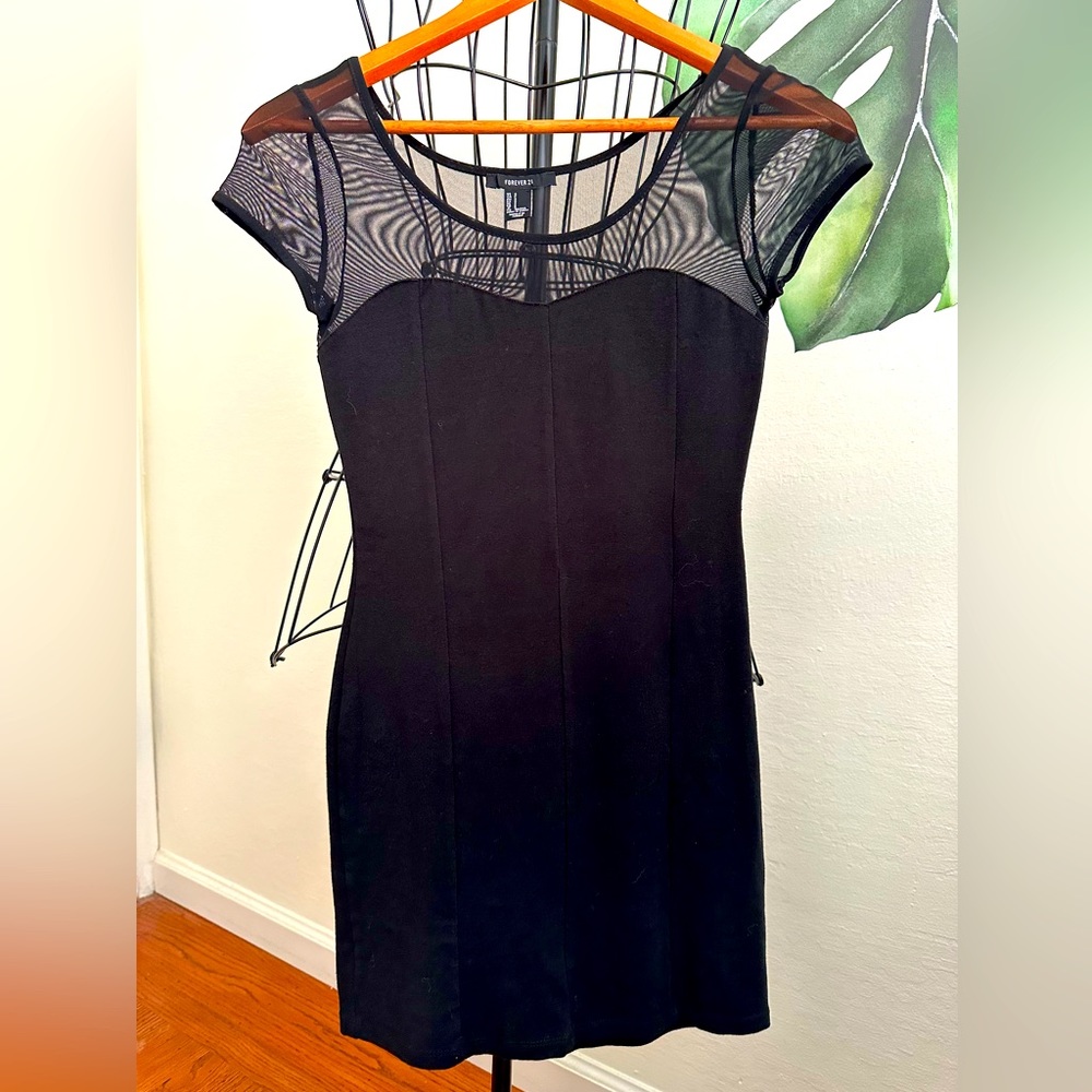 Forever 21 Black Fitted Mini Dress with Mesh Top